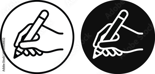Hand Writing Vector Icon Representing Creative Authoring and Educational Note Taking Concepts for Modern Mobile App Interface Design and Academic Website Graphic Elements.