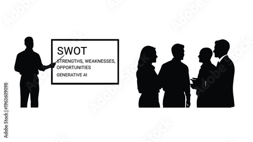 Business team presenting swot analysis in a stark silhouette