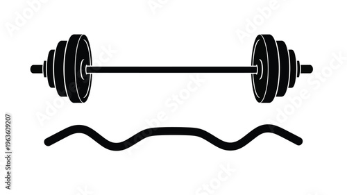Black barbell and wavy line depiction in a stark silhouette