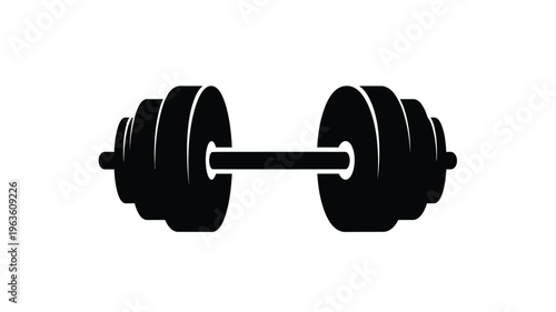 A black barbell weights and bar presented as a stark silhouette