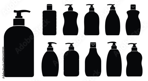 Collection of various soap and lotion dispenser designs black silhouette
