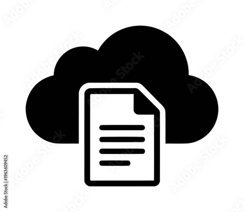 Cloud computing document storage icon with a digital file folder | Online data backup and server hosting service | Black flat vector illustration