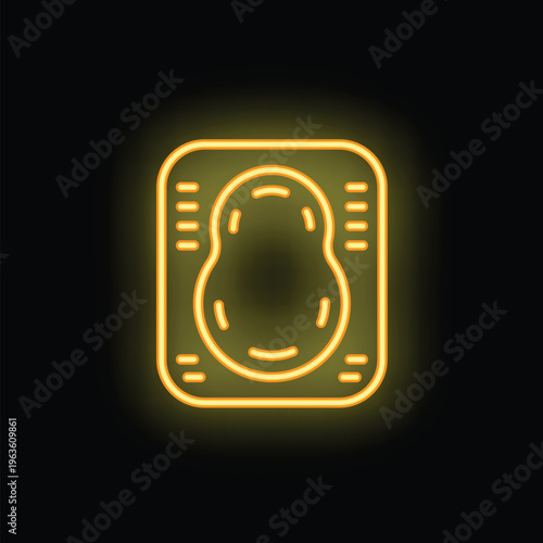 Neon yellow ultrasound scan icon glowing on black background