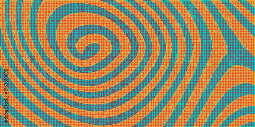 Εκτύπωση καμβά A vibrant swirling pattern of orange and teal pixelated concentric circles