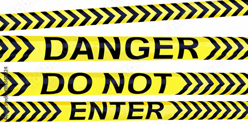 Yellow and black warning tape with danger do not enter messages