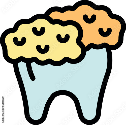 Dental plaque accumulating on tooth, causing decay and cavities, requiring professional cleaning by dentist
