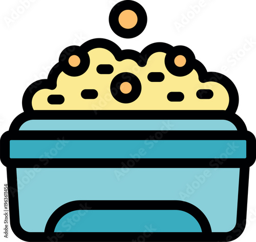 Plastic lunchbox full of hummus decorated with chickpeas, representing a healthy vegan or vegetarian lifestyle