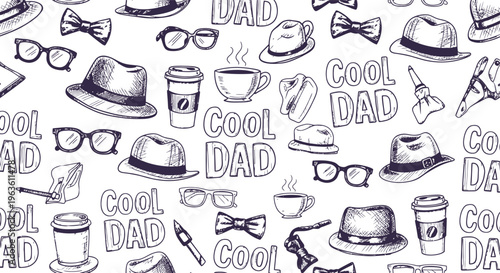 Cool Dad Pattern: Hats, Bow Ties, Glasses, Coffee, Fun Hand-Drawn Elements