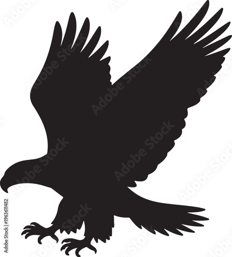 Flying Bald Eagle Silhouette Vector – American Bird of Prey Icon Symbol