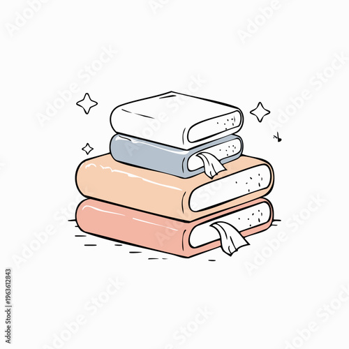 Stack of folded colorful bath towels.