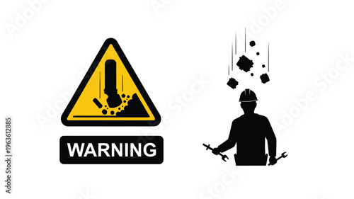 Bilde på lerret Falling object warning sign with construction worker silhouette