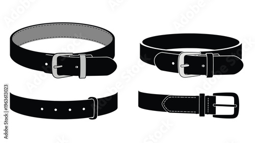 Two leather belts displayed with buckles a striking silhouette