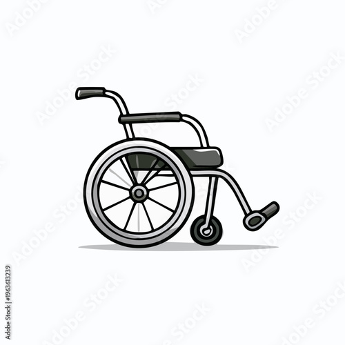 Black wheelchair with large wheels.