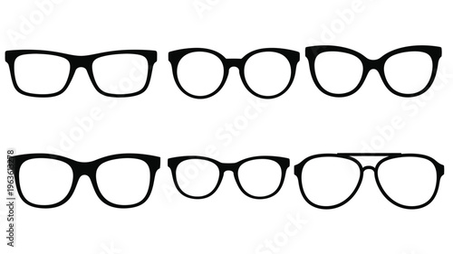 Collection of six different eyeglasses frames presented as a silhouette