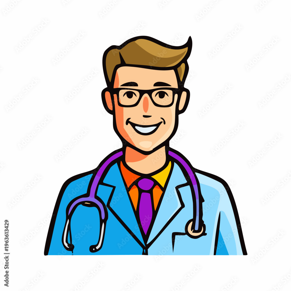 Fototapeta premium Smiling doctor with stethoscope around neck.