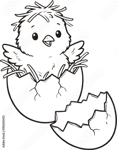 chicken chick line art.