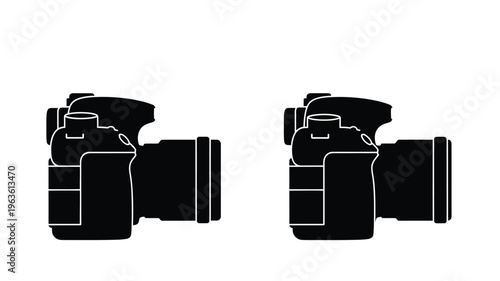 Two digital slr cameras displayed in stark black silhouette