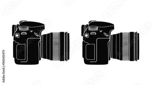 Two digital slr cameras represented in a striking black silhouette