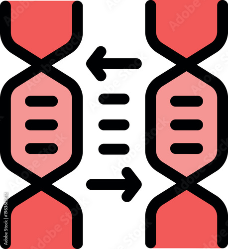 Dna replication process showing two helix exchanging genetic information through arrows