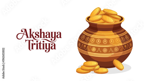 Happy Akshaya Tritiya Festival Illustration with Gold Coins and Traditional Pot