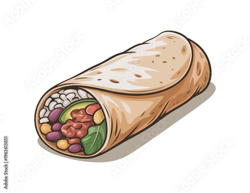 Mexican Burrito Street Food Illustration Concept, Cinco de Mayo, National Burrito Day, Mexican Independence Day