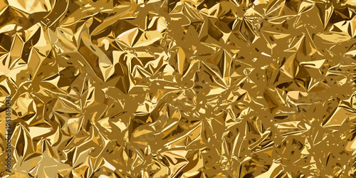 Close up of crumpled gold foil with sharp reflections and textures