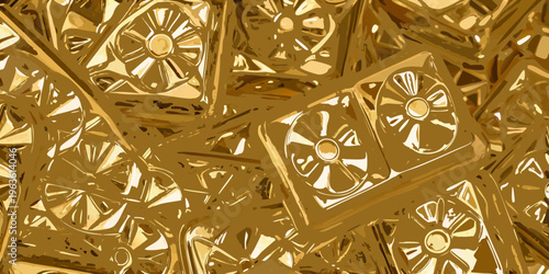 Golden abstract pattern resembling stacked computer diskettes