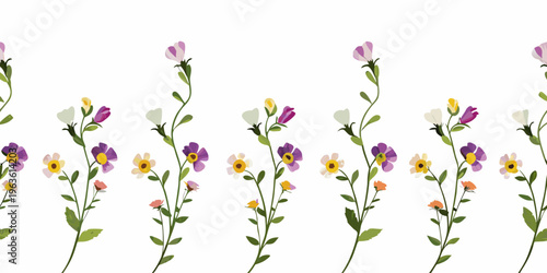 Delicate wildflower stems and blossoms create a seamless floral pattern