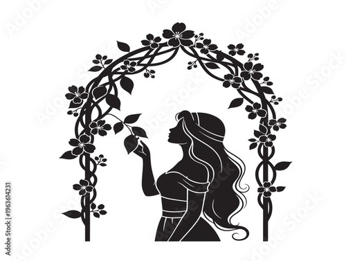 Beautiful jasmine and vine arch silhouette for elegant wedding invitations