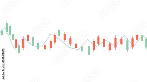 Candlestick chart with line graph, transparent background