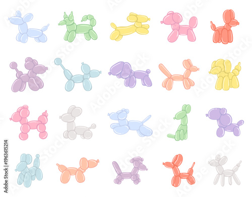 Dog balloon set in scandinavian style featuring party decoration toy puppy, twisting inflatable celebration birthday festival entertainment carnival helium