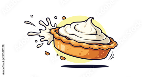 Cartoon whipped cream pie splashing dynamic motion vector graphic dessert