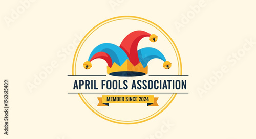 April Fools Association logo with jester hat and gold accents