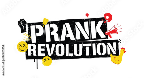 Prank Revolution colorful illustration with text and emojis