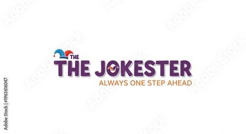 The Jokester logo with purple text and colorful graphic symbol