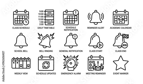 Icons representing class schedules, notifications, and reminders
