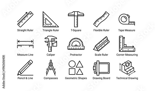 Assorted measurement and drafting tools collection