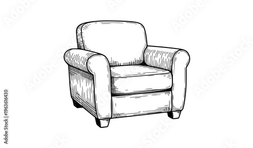 Easy Chair Hand-Engraved Ink Sketch Vector Illustration for Home Furniture and Interior Design