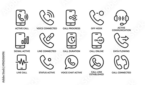 Telecommunication icons: active calls, online status, connected lines
