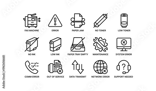 Printer icons: error, maintenance, low ink, system issues