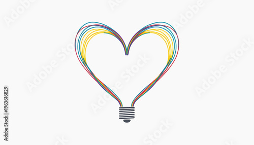 Colorful threads forming a recognizable object (like a heart or light bulb) in a creative abstract way, clean vector illustration