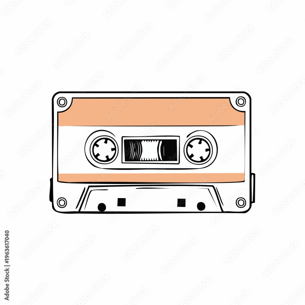Naklejka premium Vintage Cassette Tape Illustration on White.