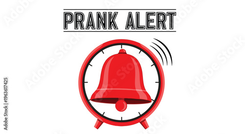 Red alarm clock icon with bell ringing prank alert