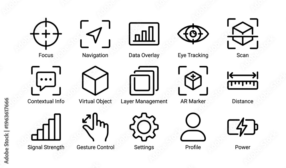 Fototapeta premium Ar user interface icons: navigation, gesture control, layer management, signal strength, settings