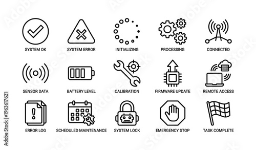 Icons representing system status and maintenance alerts