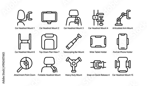 Car headrest and device mounts: articulated arms and tablet holders