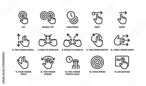 Interactive hand gesture icons for modern touchscreen devices