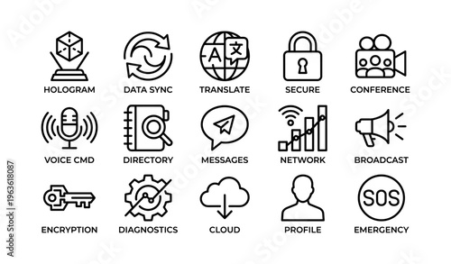 Set of technology and communication icons for digital media