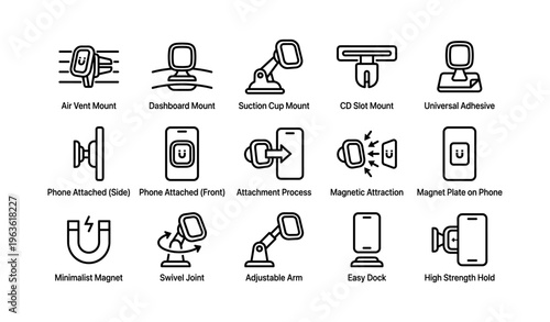 Various car mounts and phone attachment options for secure mobile device holding