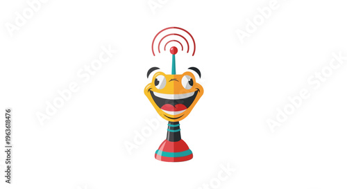 Colorful cartoon robot head with antenna and smiling face illustration